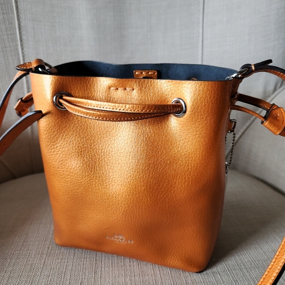 Coach Metallic Orange Leather Drawstring Crossbody - Picture 9 of 15